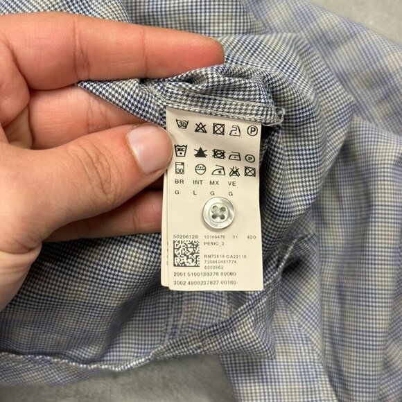 Hugo Boss Slim Fit Peric Long Sleeve Button Down Shirt Check Blue Cotton Large - Picture 9 of 10